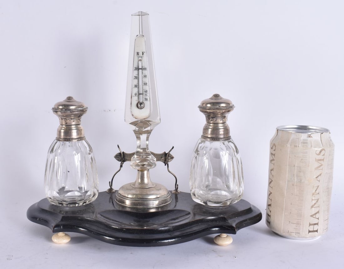 AN ANTIQUE SILVER AND EBONY DESK STAND. 26 cm x 18 cm. (1 of 4)