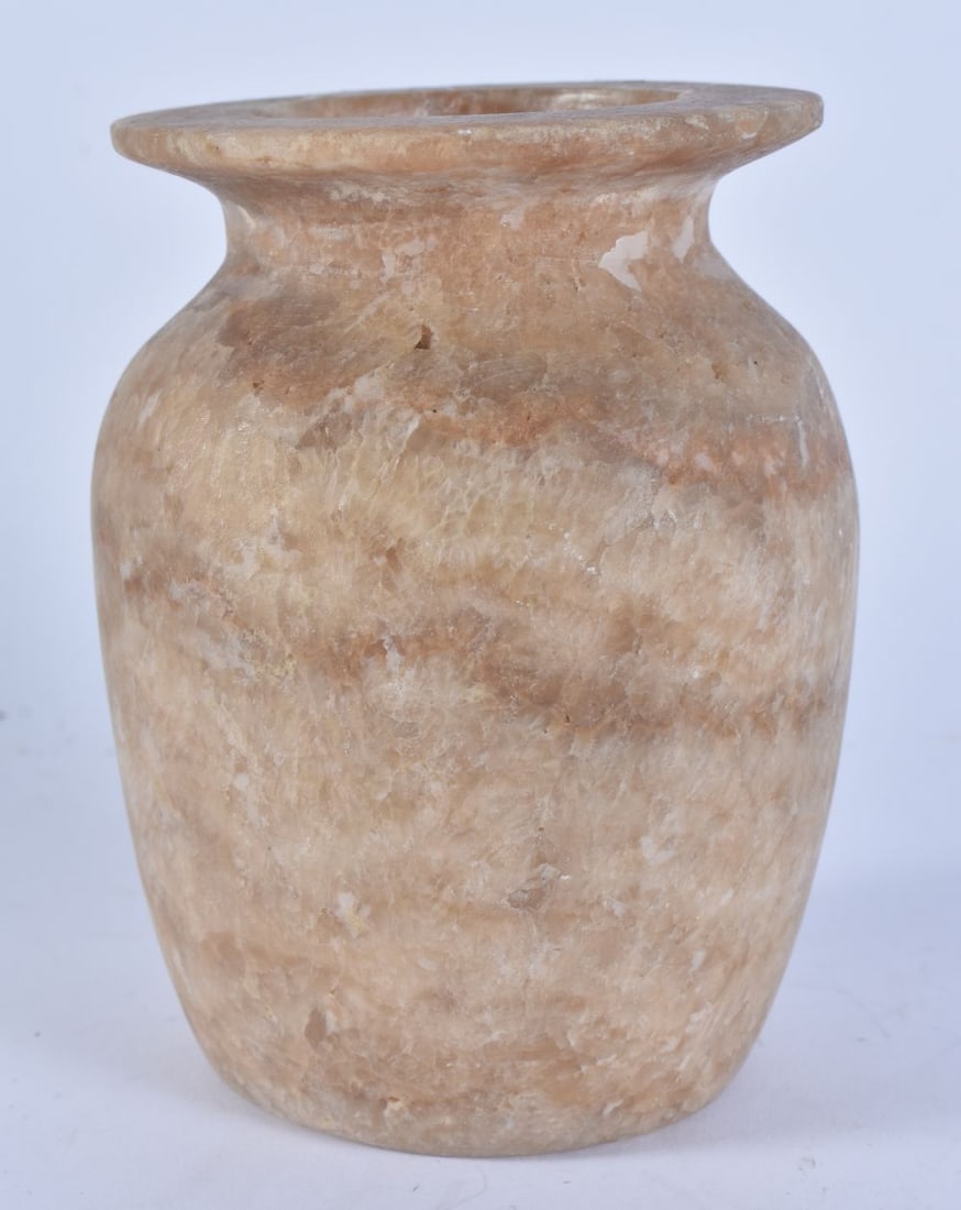 A 19TH CENTURY EGYPTIAN GRAND TOUR ALABASTER JARLET. 13 cm x 9 cm. (1 of 4)