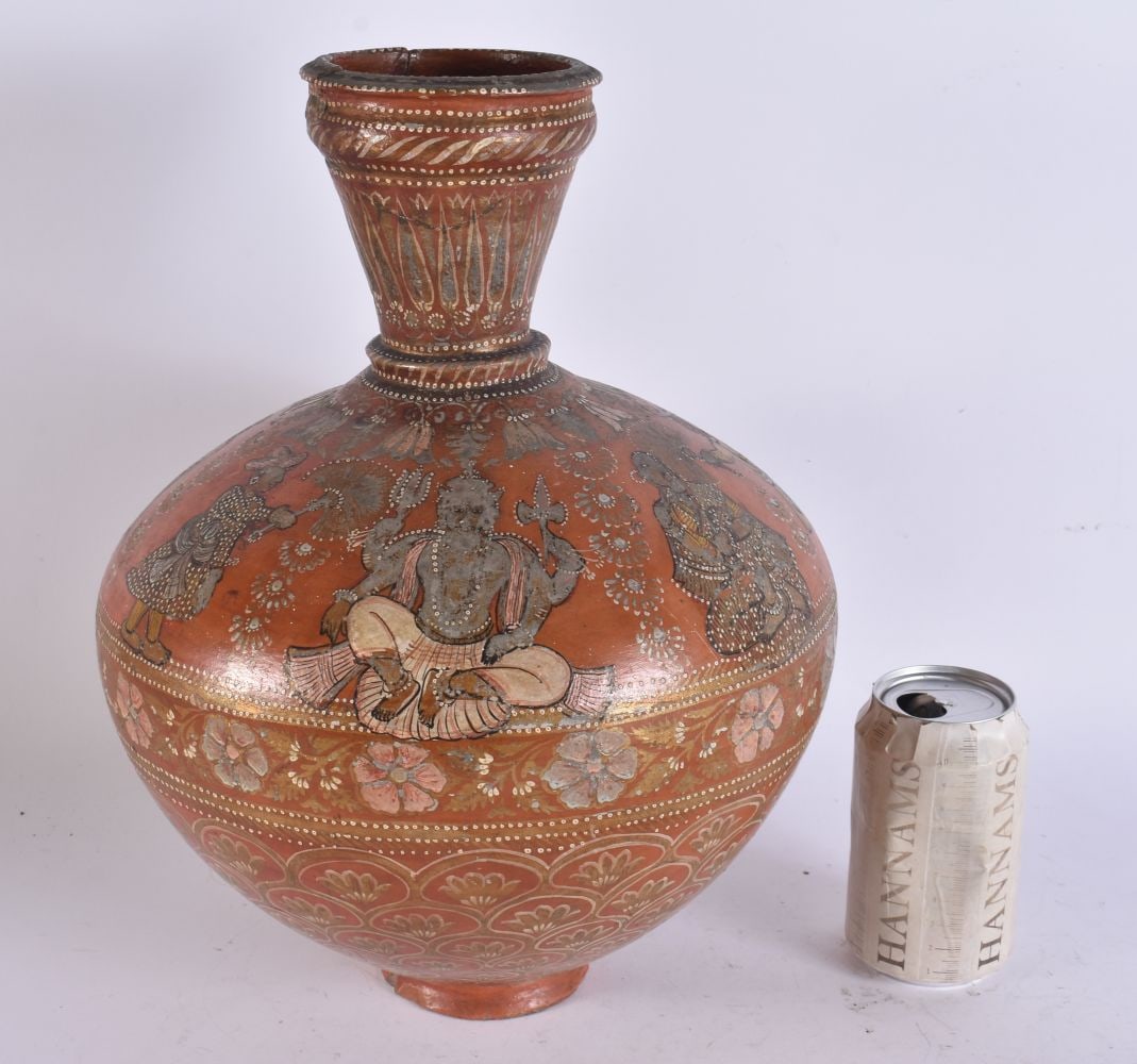 A 19TH CENTURY BOMBAY SCHOOL OF ARTS POTTERY JUG painted with figures. 36 cm x 20 cm. (1 of 6)