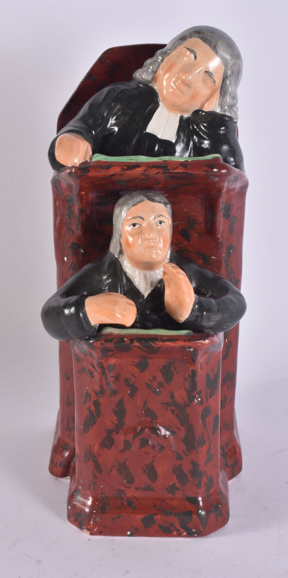 AN ANTIQUE STAFFORDSHIRE POTTERY FIGURE OF THE JUDGE. 26 cm high.: AN ANTIQUE STAFFORDSHIRE POTTERY FIGURE OF THE JUDGE. 26 cm high.