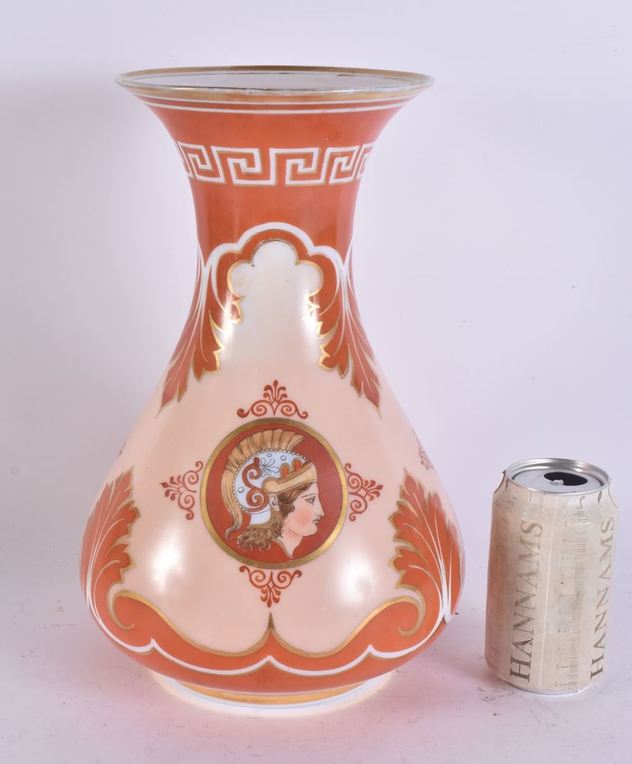 A GRECIAN REVIVAL ART GLASS VASE. 32 cm high. (1 of 6)
