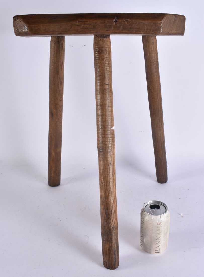AN ANTIQUE CARVED WOOD CUTLERS STOOL. 50 cm x 38 cm. (1 of 5)