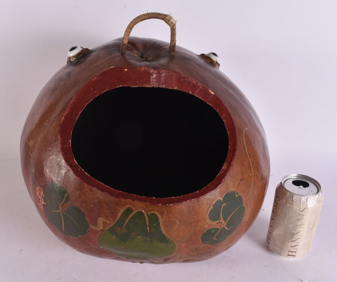 A NOVELTY GOURD PUMPKIN GLASS EYED HEAD BIN. 38 cm x 30 cm. (1 of 5)