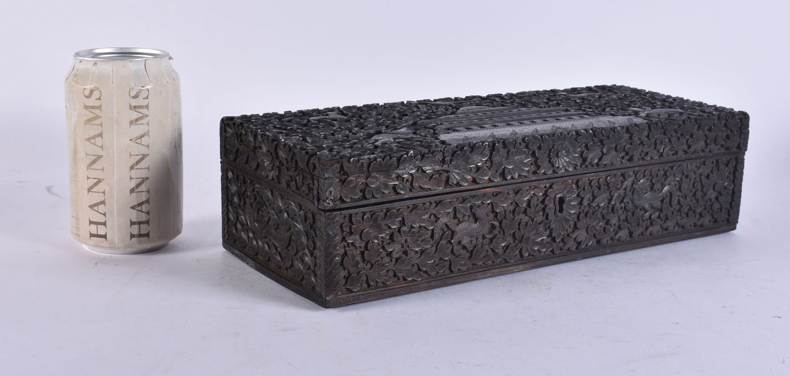 A FINE 19TH CENTURY ANGLO INDIAN CARVED COROMANDEL CASKET decorated with animals, buildings and foli (1 of 10)