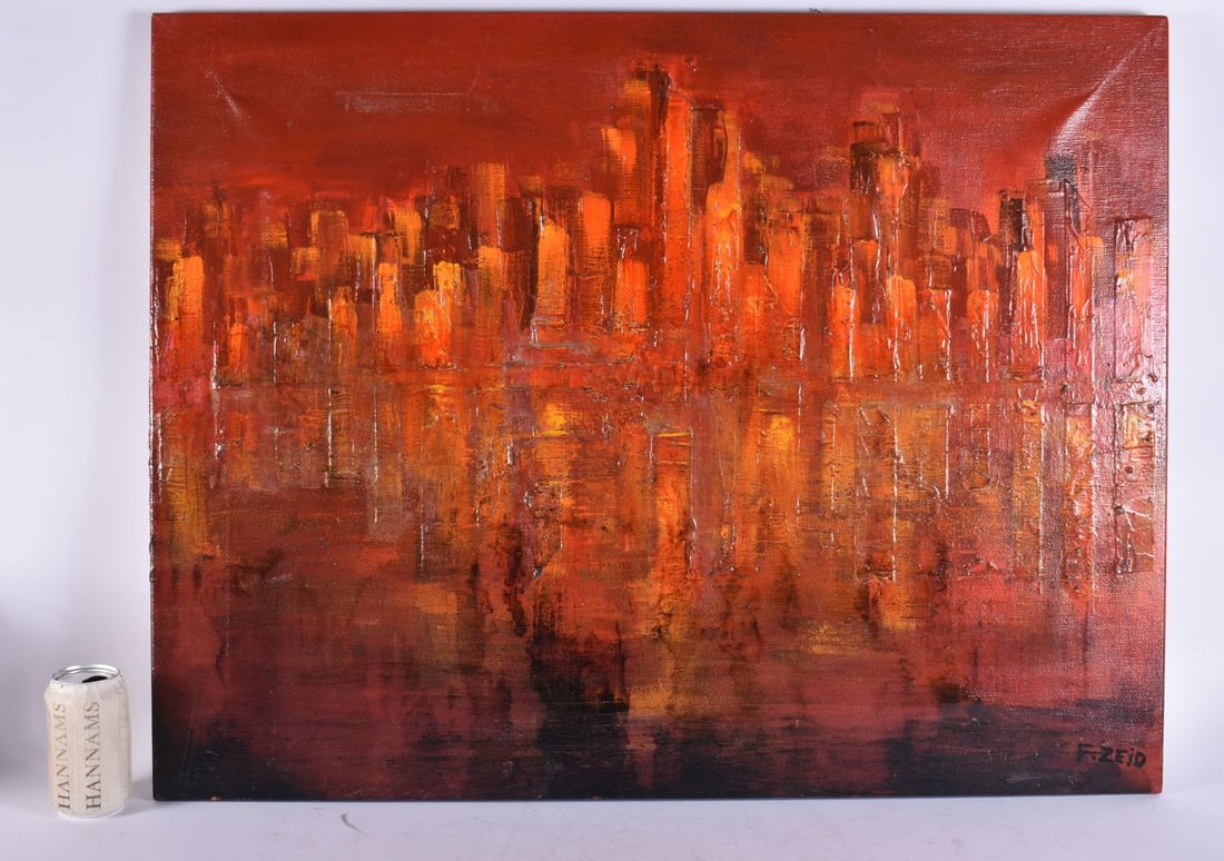 Turkish School (20th Century) F Zeid, Oil on canvas, Abstract. 84.5 cm x 66 cm. (1 of 5)