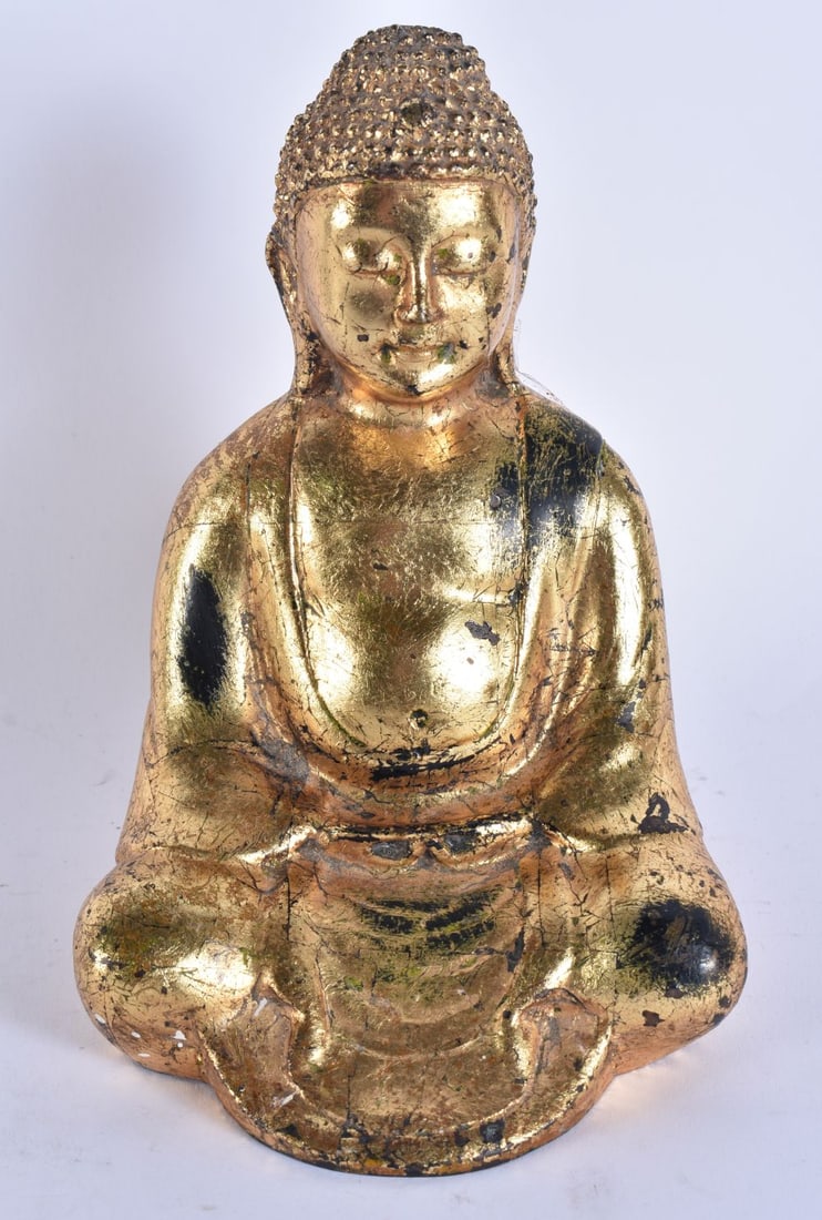 A CHINESE TIBETAN GILT LACQUERED BRONZE BUDDHA. 19 cm x 8 cm. (1 of 7)