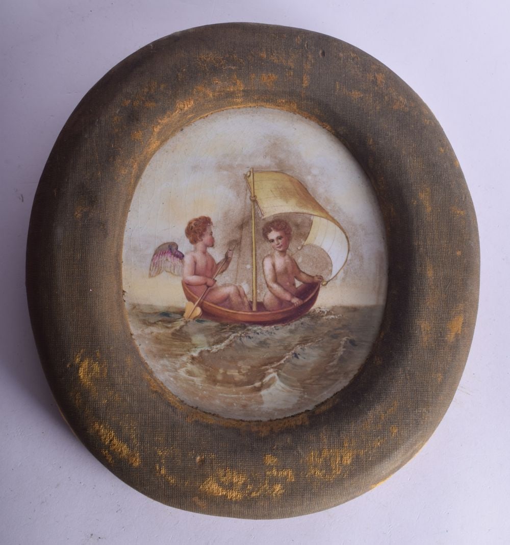 AN ANTIQUE CONTINENTAL PORCELAIN PLAQUE. 24 cm x 21 cm, image 16 cm x 14 cm. (1 of 2)