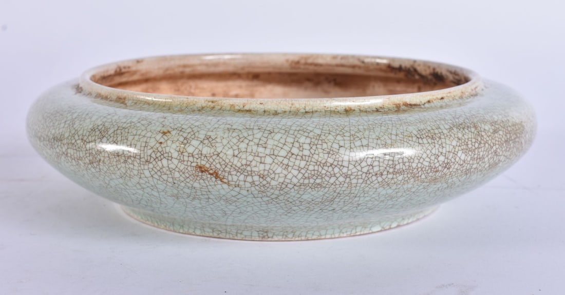 A CHINESE CRACKLE GLAZED PORCELAIN BRUSH WASHER. 17.5 cm wide. (1 of 4)