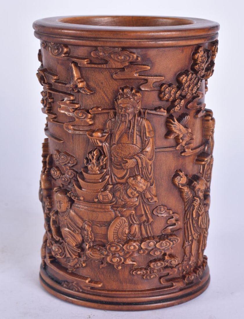 A SMALLER CHINESE HARDWOOD BRUSH POT. 12 cm high. (1 of 6)