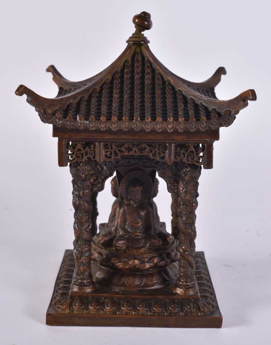 A JAPANESE BRONZE SHRINE. 16 cm high. (1 of 5)