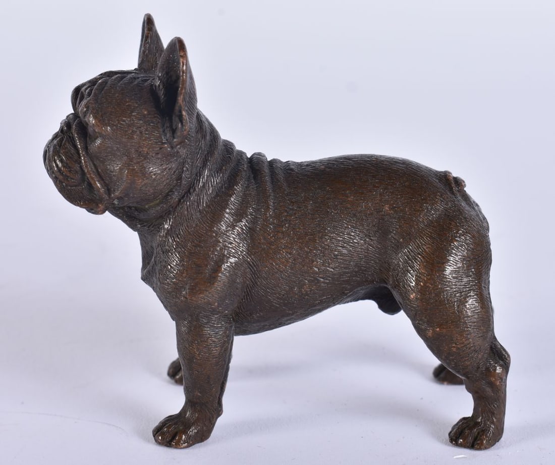 A JAPANESE BRONZE FRENCH BULLDOG. 7.5 cm x 7 cm. (1 of 4)