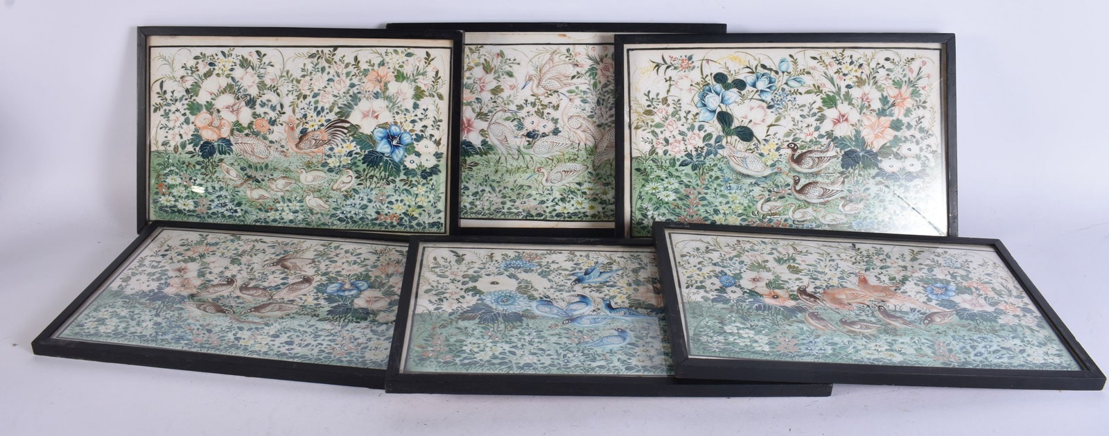 Chinese School (Late 19th Century) 6 x Pith watercolours, Birds in a landscape. 32 cm x 22 cm. (1 of 8)