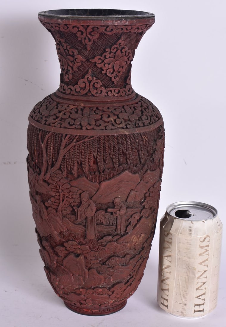 A 19TH CENTURY CHINESE CARVED CINNABAR LACQUER VASE Late Qing. 31 cm high. (1 of 6)