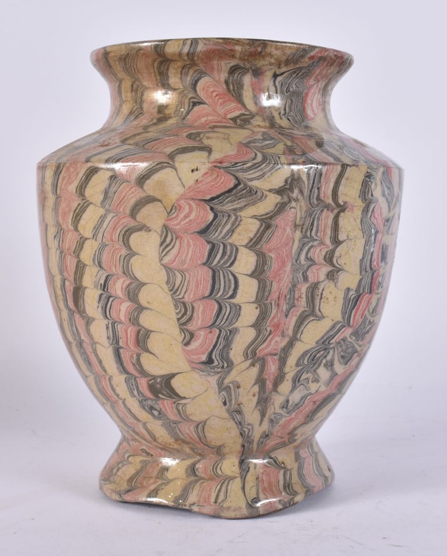 A CHINESE MARBLEISED POTTERY VASE. 17.5 cm high. (1 of 4)