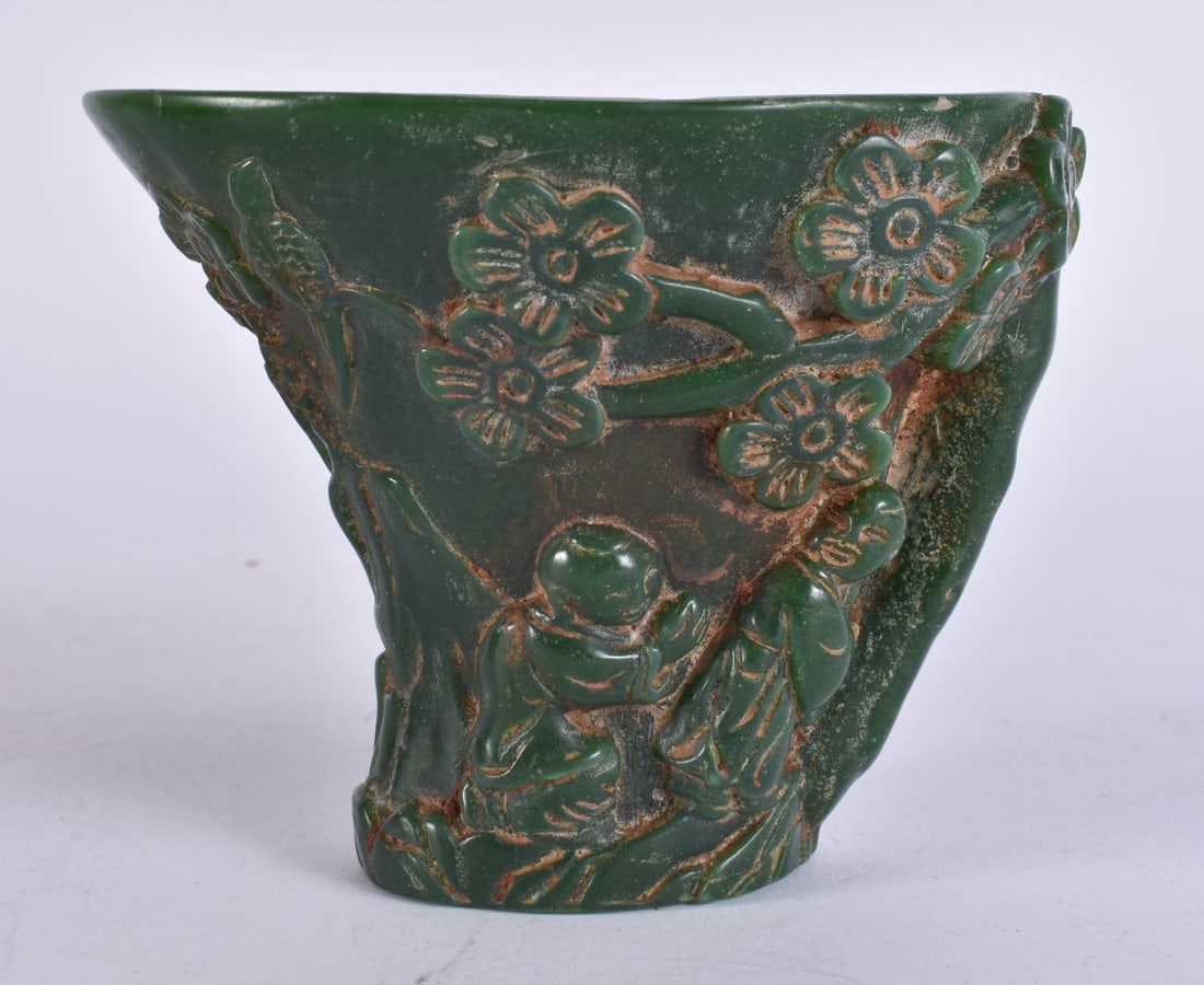 A CHINESE JADE TYPE LIBATION CUP. 9.5 cm x 10 cm. (1 of 6)