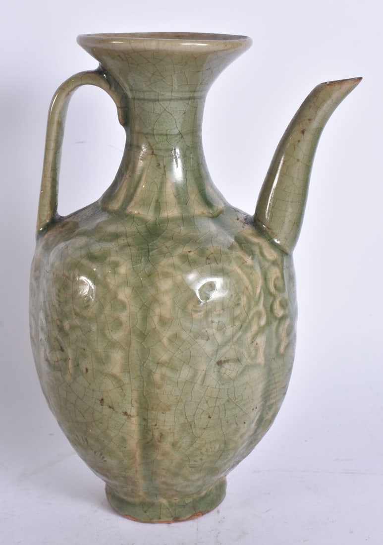 A CHINESE CELADON EWER. 21.5 cm high. (1 of 5)