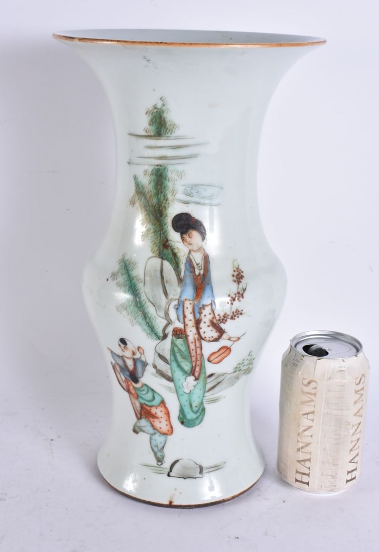 A CHINESE REPUBLICAN PERIOD GU SHAPED PORCELAIN VASE. 35 cm high. (1 of 5)