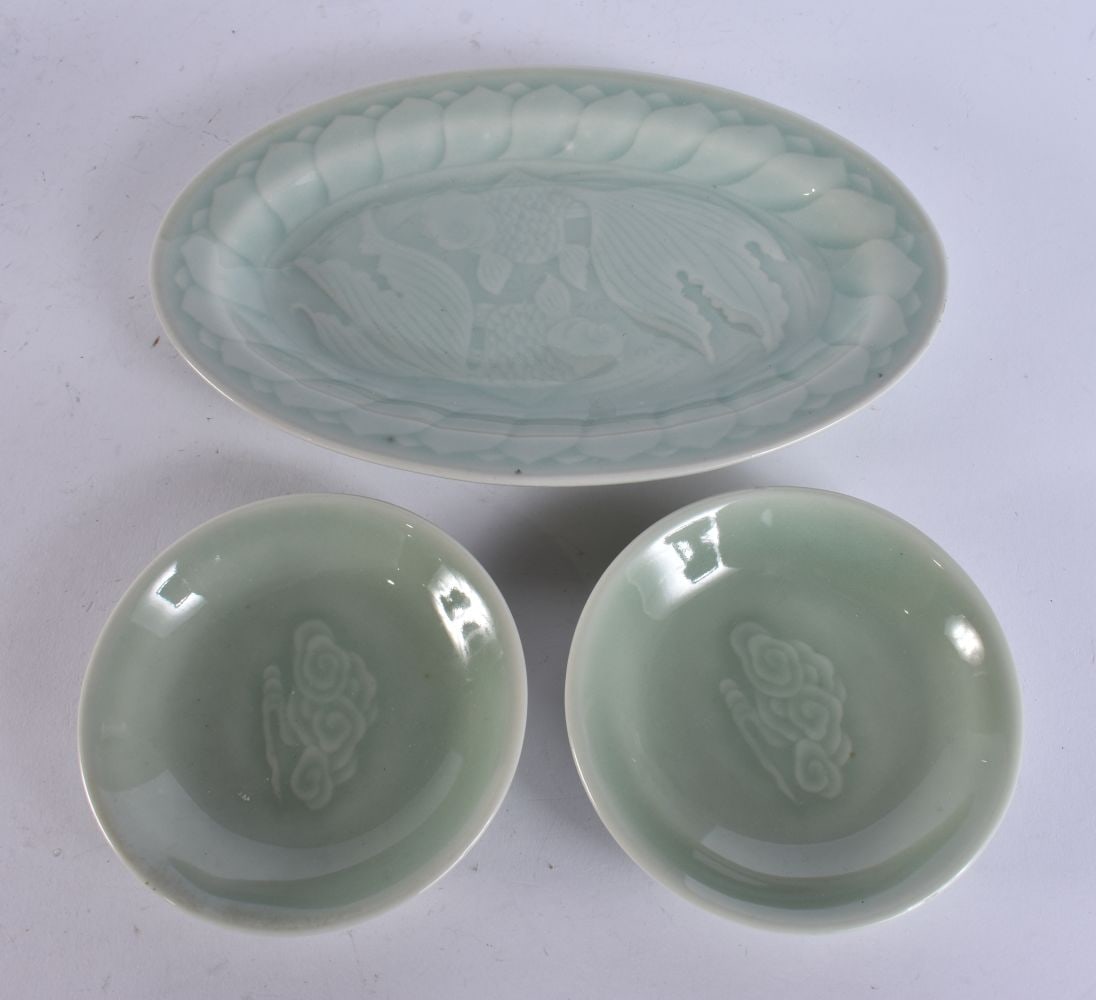 ASSORTED CHINESE CELADON. Largest 21 cm wide. (3) (1 of 4)