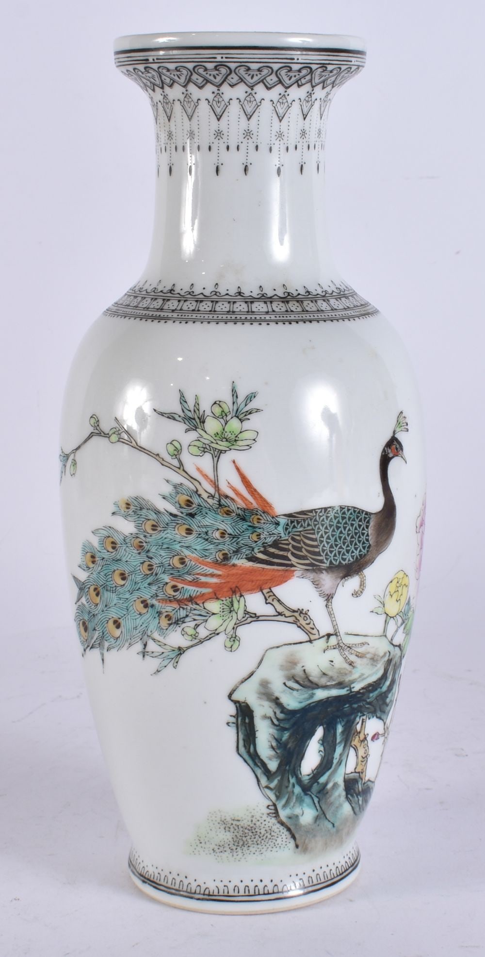 A CHINESE REPUBLICAN PERIOD PORCELAIN BIRD VASE. 25 cm high. (1 of 5)