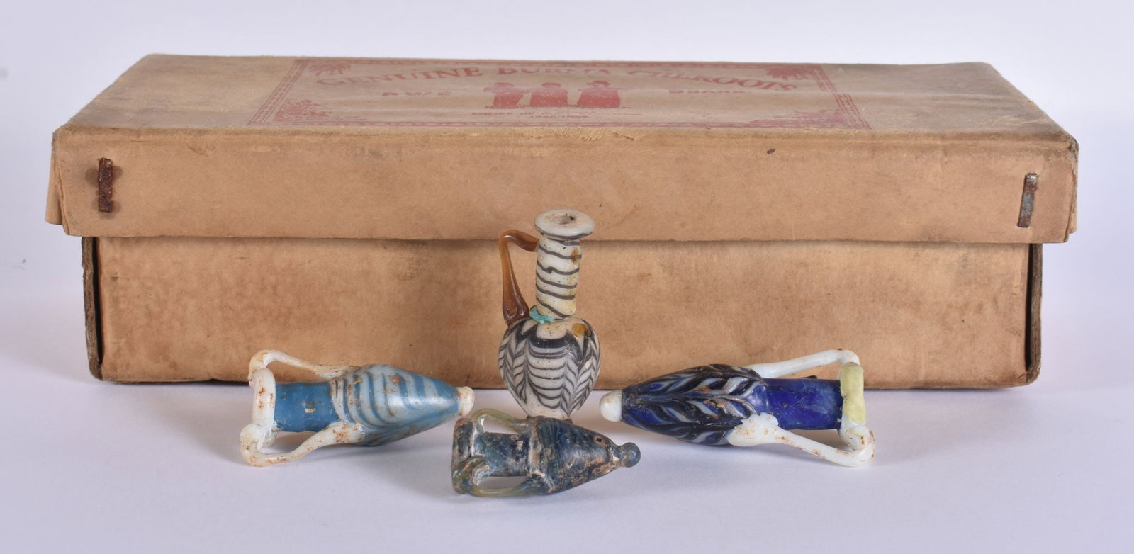 FOUR ROMAN STYLE GLASS AMPHORA. 6.5 cm high. (5) (1 of 6)