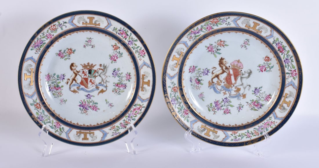 A PAIR OF 19TH CENTURY FRENCH SAMSONS OF PARIS PORCELAIN PLATES Chinese Export style. 23 cm wide. (1 of 4)