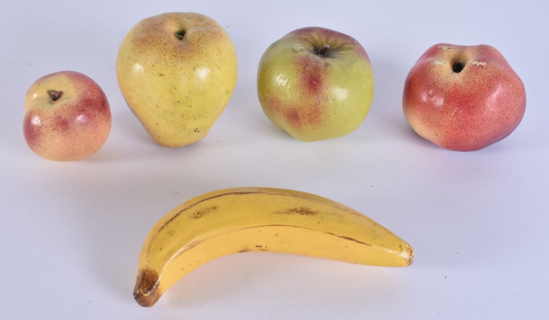 FIVE PIECES OF WAX FRUIT. Largest 11.5 cm long. (5) (1 of 4)