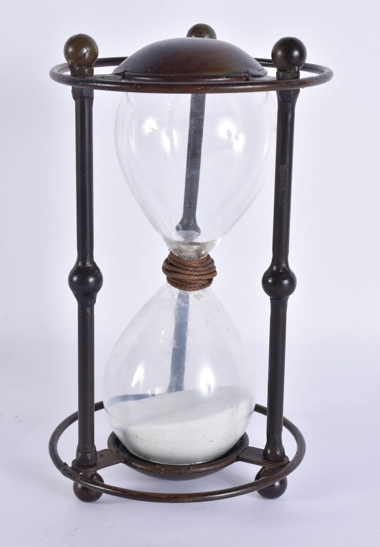 AN IRON HOUR GLASS SAND TIMER. 24 cm high. (1 of 4)