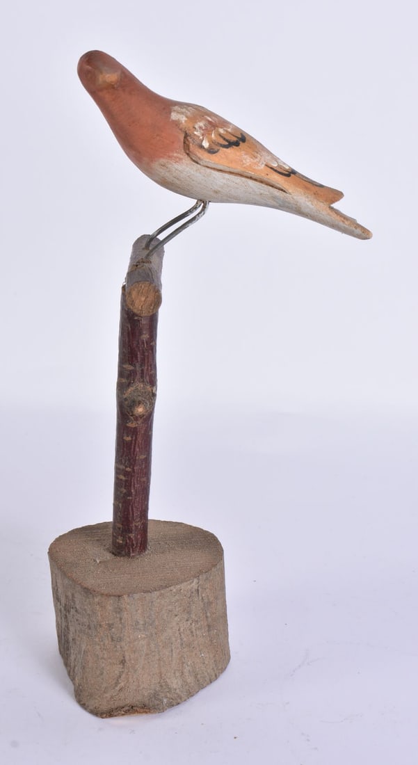 A FOLK ART WOODEN BIRD ON STAND. 24 cm high. (1 of 5)