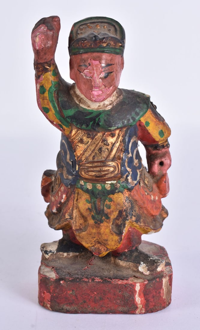 A LATE 19TH CENTURY LACQUERED WOOD FIGURE. 14 cm high. (1 of 5)