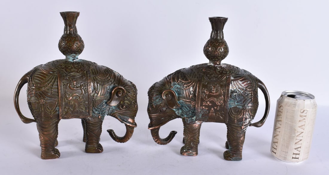 A PAIR OF CHINESE BRONZE ELEPHANT VASES. 27 cm x 18 cm. (1 of 4)