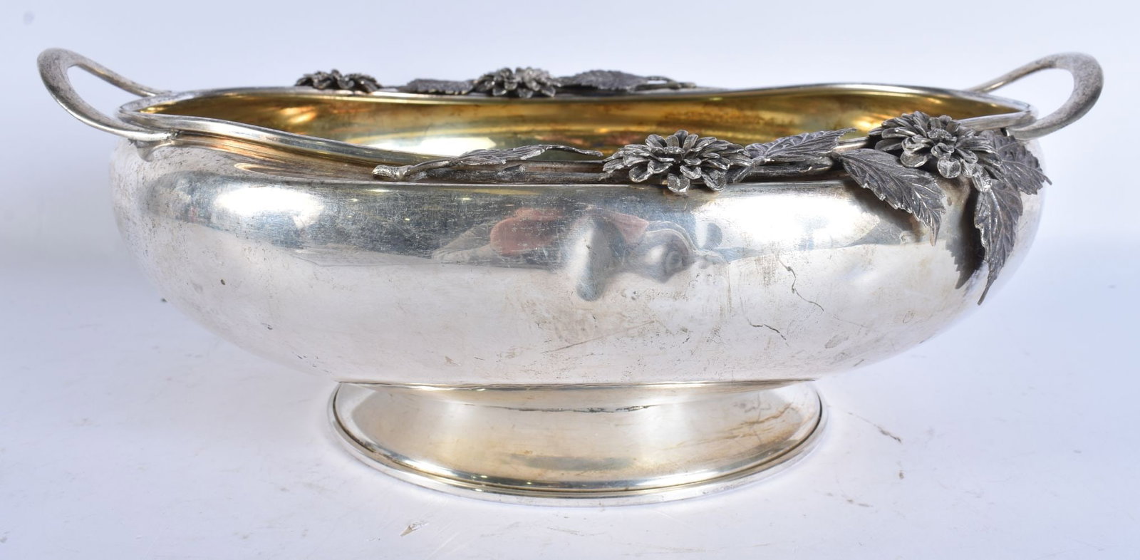 A SILVER TWIN HANDLED BOWL. 1257 grams. 32 cm wide. (1 of 5)