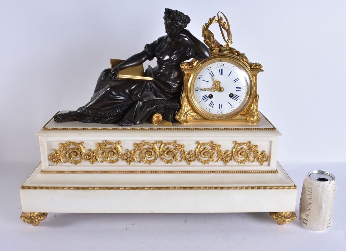 A LARGE 19TH CENTURY FRENCH BRONZE FIGURAL LADY MANTEL CLOCK. 56 cm x 42 cm. (1 of 5)