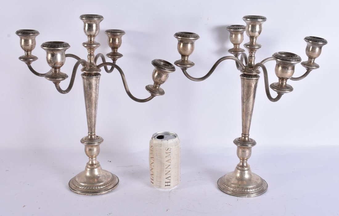 A LARGE PAIR OF SILVER CANDELABRA. 3050 grams overall. 38 cm x 24 cm. (1 of 5)