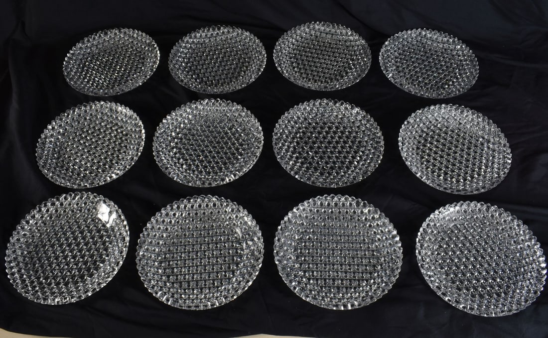 A FINE SET OF TWELVE ANTIQUE CUT GLASS DISHES possibly George III and Irish. 19 cm wide. (12) (1 of 7)