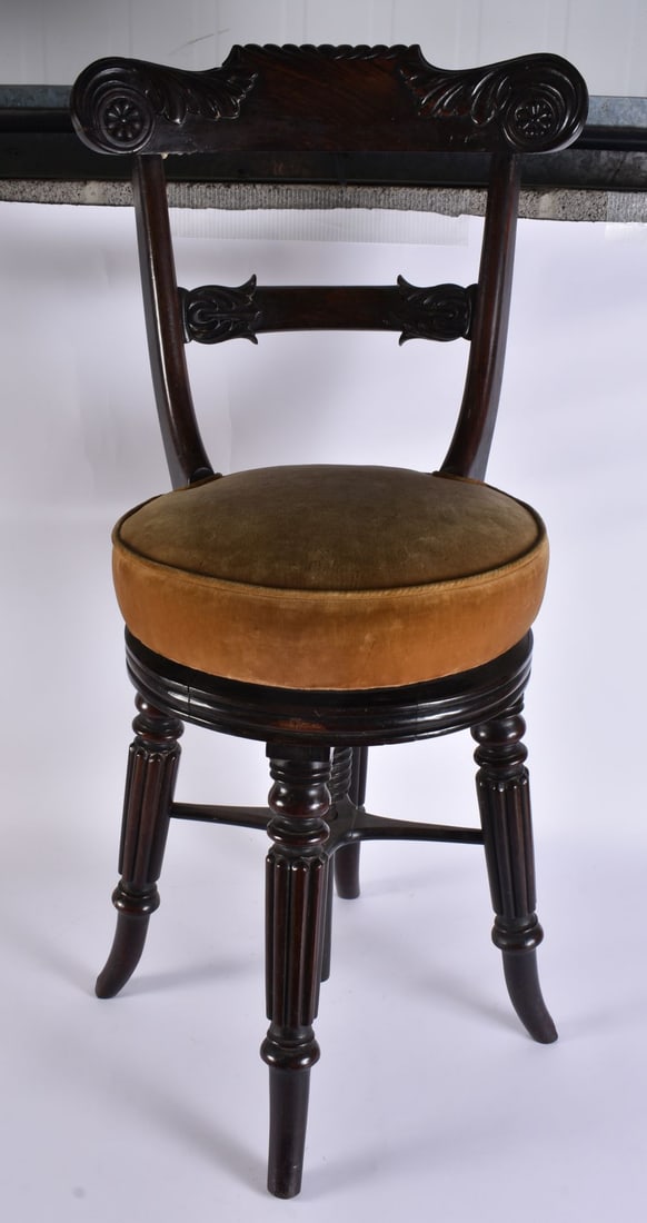 A WILLIAM IV ROSEWOOD REVOLVING MUSICIANS CHAIR possibly by Gillows. 90 cm x 36 cm not extended. (1 of 7)