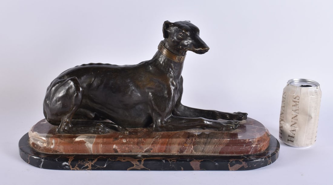 Attributed to Christopher Fratin (1801-1864) French, Bronze, Seated hound, stepped two tone marble b (1 of 7)