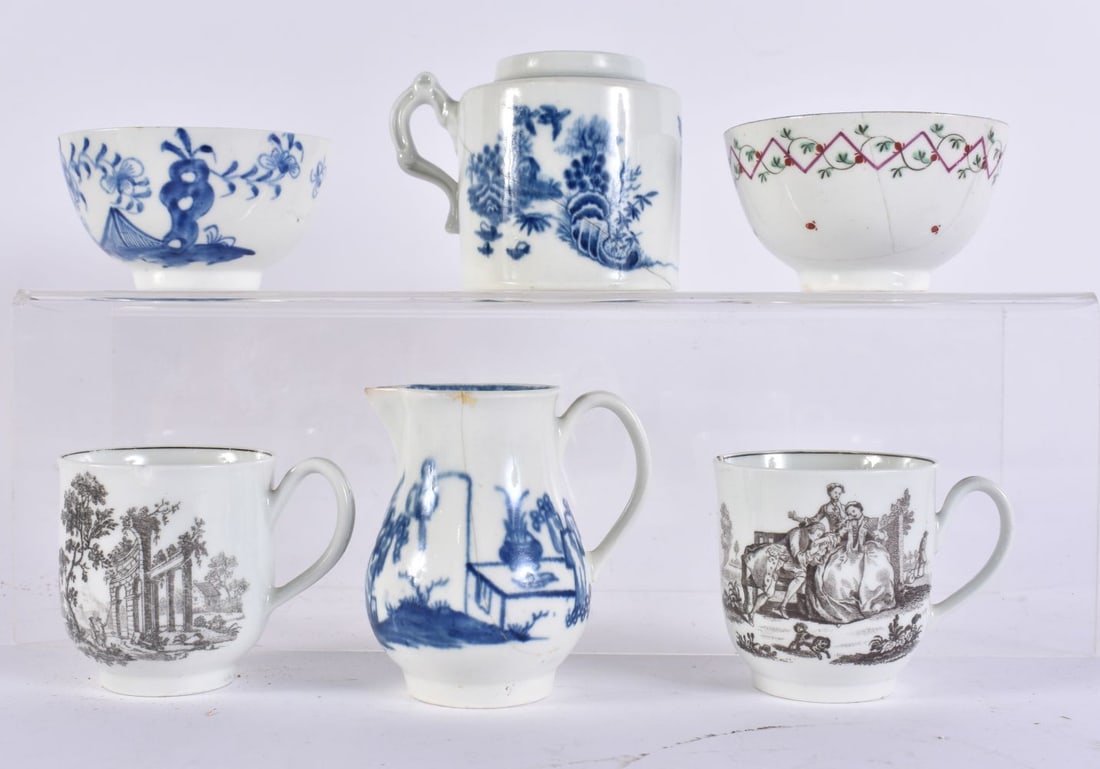 ASSORTED 18TH CENTURY LOWESTOFT AND WORCESTER PORCELAIN. (6) (1 of 3)