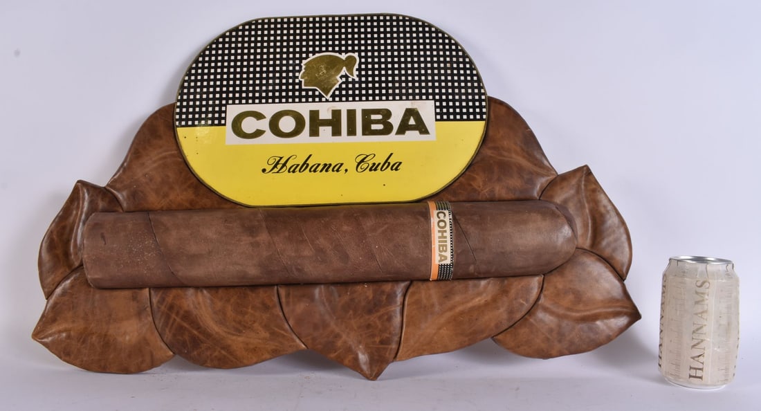 AN UNUSUAL COHIBA HABANA CUBAN LEATHER CIGAR DISPLAY. 54 cm x 44 cm. (1 of 5)