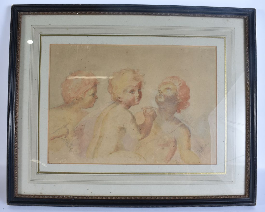 European School (19th Century) Watercolour, Classical figures. 50 cm x 36 cm, image 34 cm x 22 cm. (1 of 5)