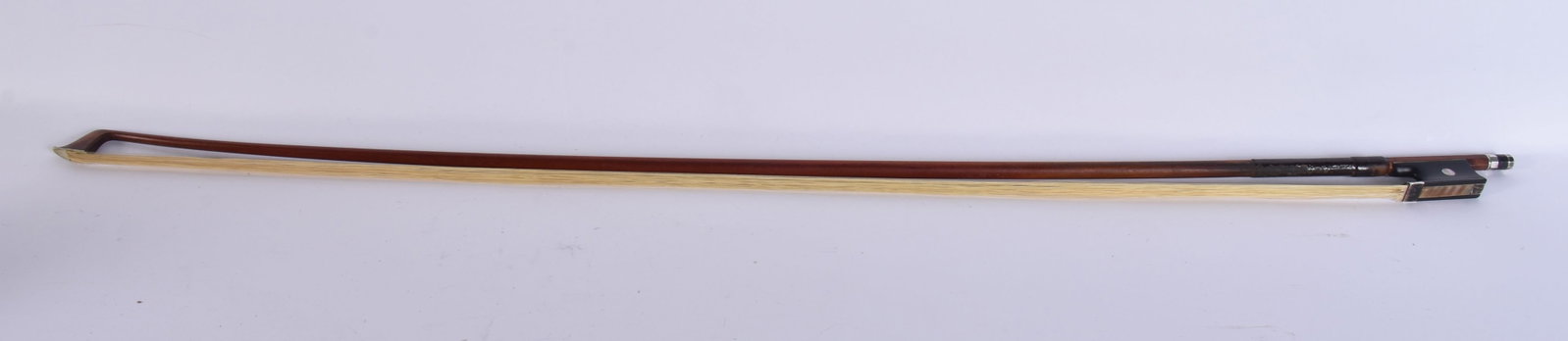 A FINE ANTIQUE SILVER MOUNTED VIOLIN BOW with delicate thin head measuring 8mm thick at its widest p (1 of 7)