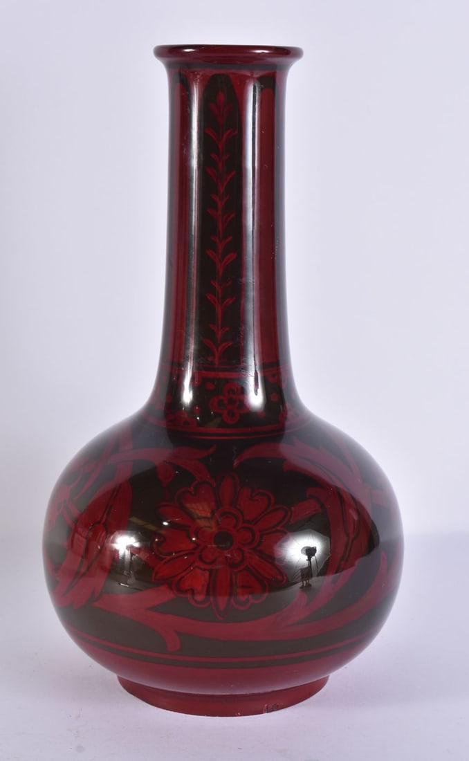 A RARE BERNARD MOORE (1850-1935) Arts and Crafts, Bottle vase by John Adams. 31 cm high.: A RARE BERNARD MOORE (1850-1935) Arts and Crafts, Bottle vase by John Adams. 31 cm high.