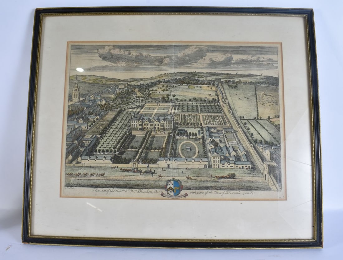 "Newcastle-upon-Tyne & Newe House by Kip & Knyff. "Seat of? Sr. Wm Blackett" 1709. Early 18th centur: "Newcastle-upon-Tyne & Newe House by Kip & Knyff. "Seat of? Sr. Wm Blackett" 1709. Early 18th century folio antique engraving.; Johannes Kip after Leonard Knyff (1709). 65 cm x 52 cm, image 37.0 x 51.