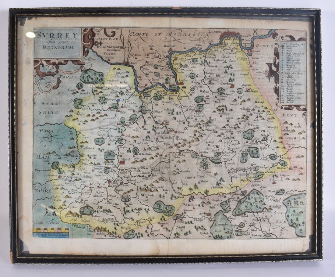 Antique Map SURREY, John Norden & William Kip, Camden original 1637. 42 cm x 34 cm, image 40 cm x 32 (1 of 5)