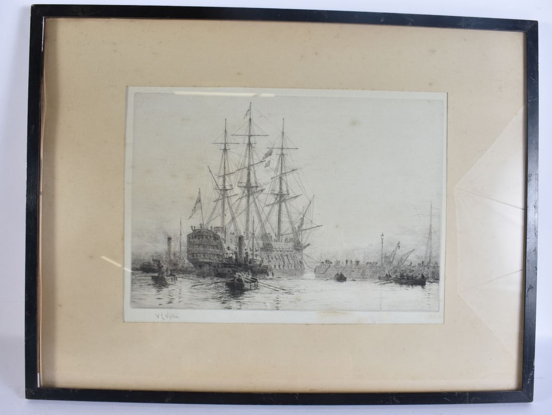 William Wyllie (19th Century) HMS Victory last voyage. 52 cm x 40 cm, image 33 cm x 24 cm. (1 of 3)