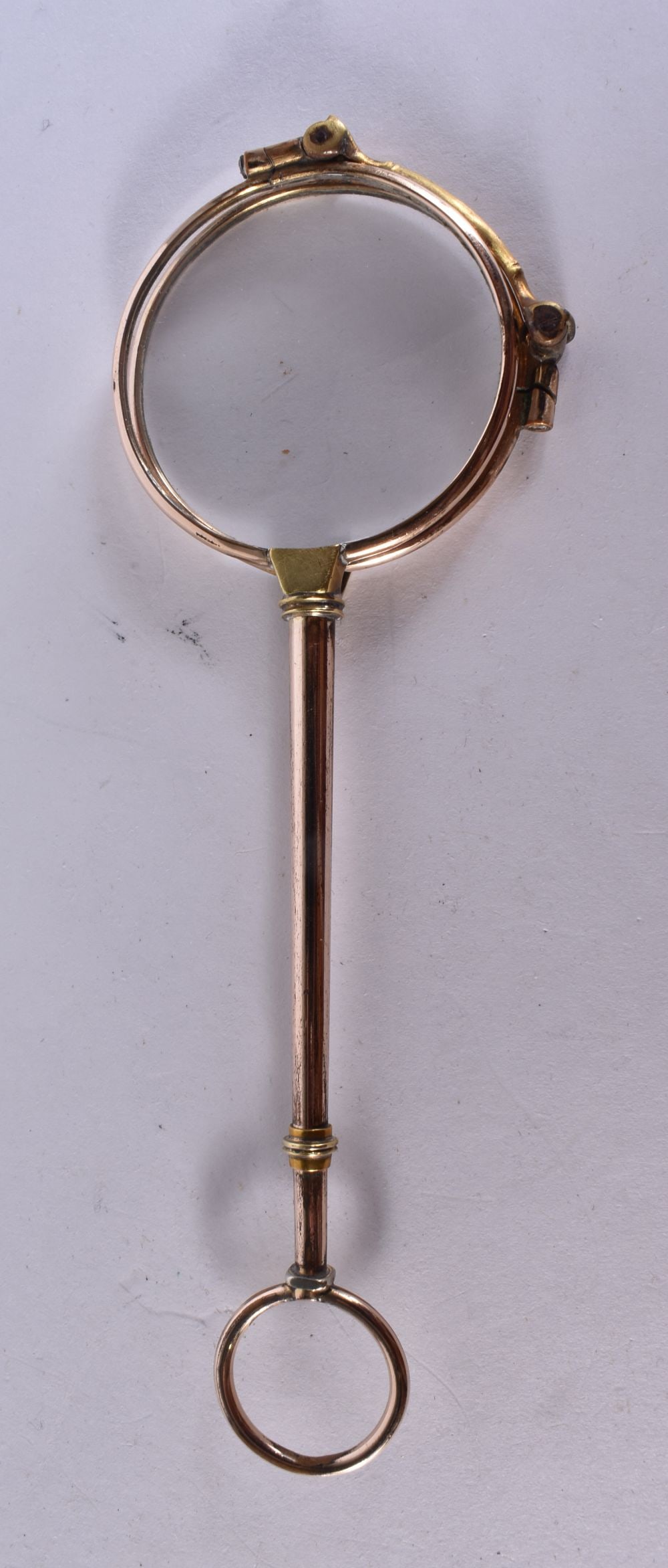 A PAIR OF 9CT GOLD LORGNETTES. 25 grams overall. 12 cm x 10 cm. (unmarked, tested 9ct). (1 of 1)