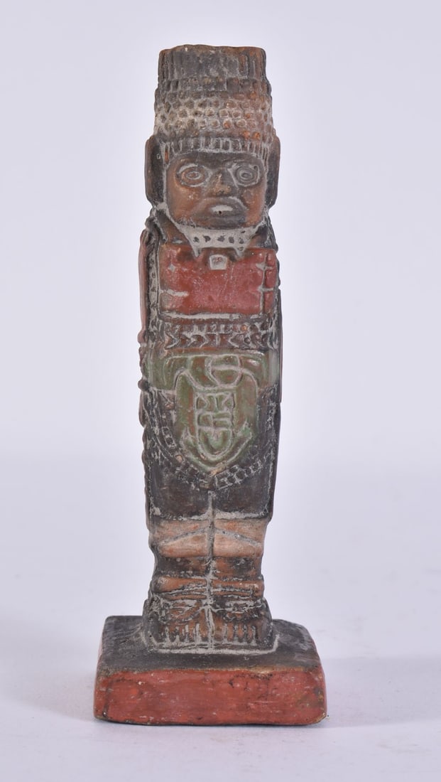A SMALL SUTH AMERICAN PAINTED POTTERY TOTEM TYPE FIGURE. 12 cm high.: A SMALL SUTH AMERICAN PAINTED POTTERY TOTEM TYPE FIGURE. 12 cm high.
