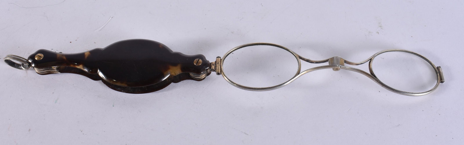 A PAIR OF SILVER AND TORTOISESHELL LORGNETTES. 10 cm x 8 cm. (1 of 1)