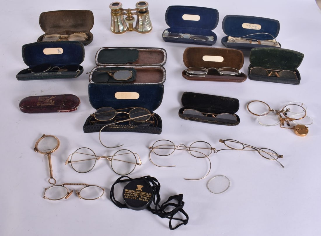 SPECTACLES AND LORGNETTES and a pair of mother of pearl opera glasses. (qty): SPECTACLES AND LORGNETTES and a pair of mother of pearl opera glasses. (qty)