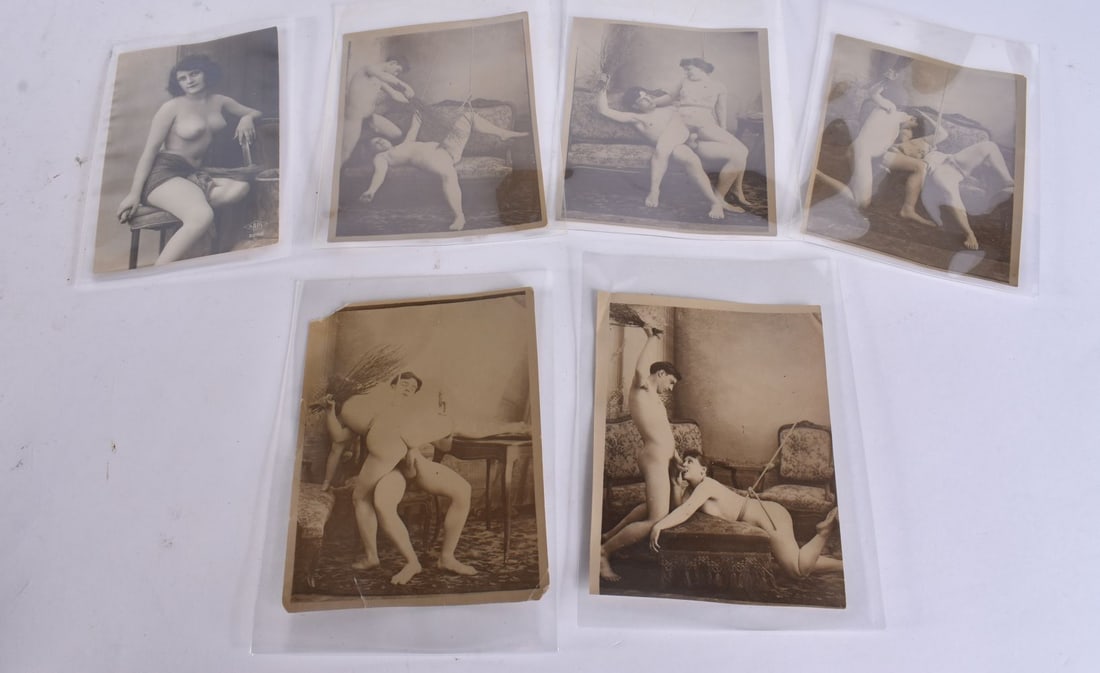 A LOVELY COLLECTION OF ANTIQUE EROTIC PHOTOGRAPHS together with a 1930s French postcard. 13 cm x 10 (1 of 7)