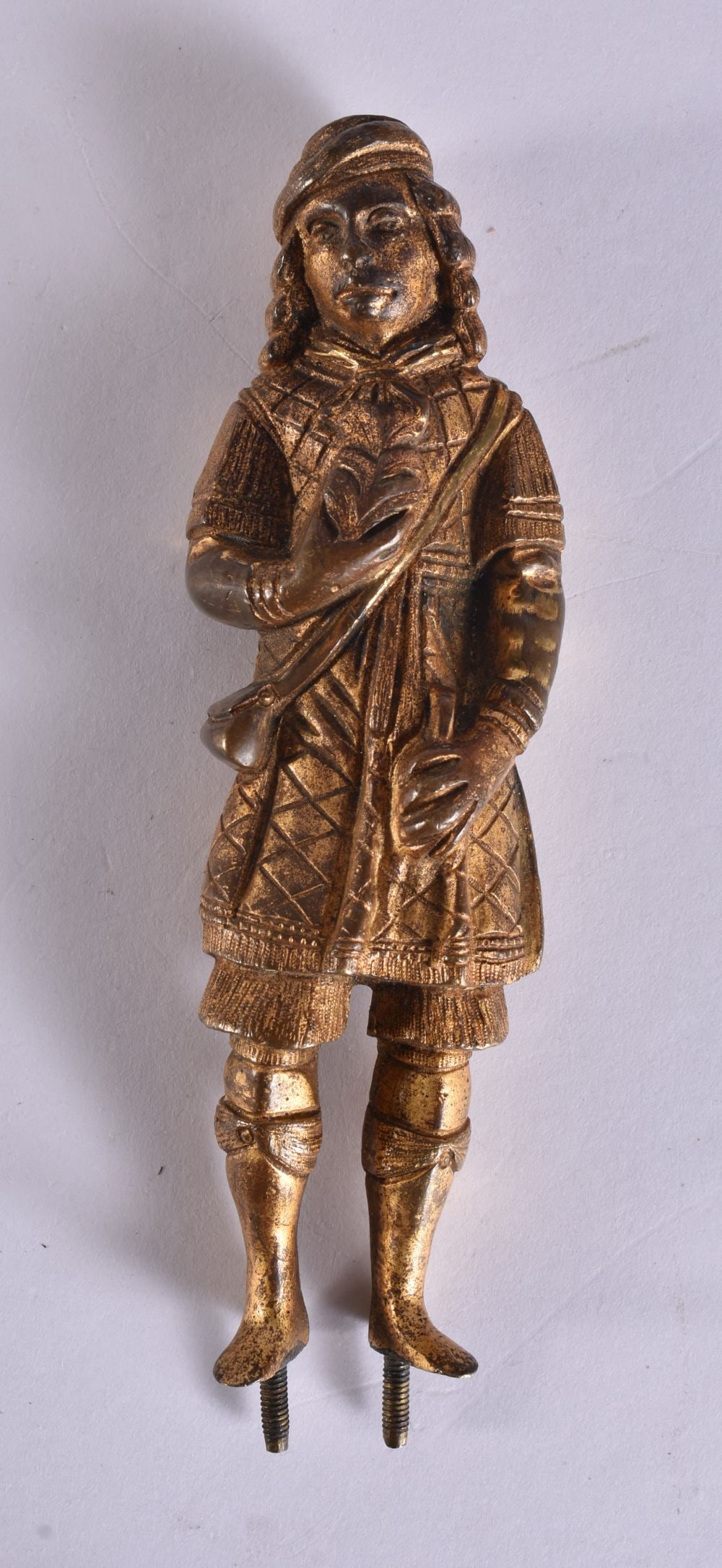 A 19TH CENTURY EUROPEAN GILT BRONZE FIGURE OF A MALE modelled holding a sprig. 10.25 cm high. (1 of 4)